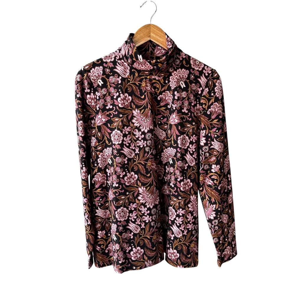 Sundance Sweater Blouse Top Supima Cotton Floral Turtleneck Long Sleeve Pink XL